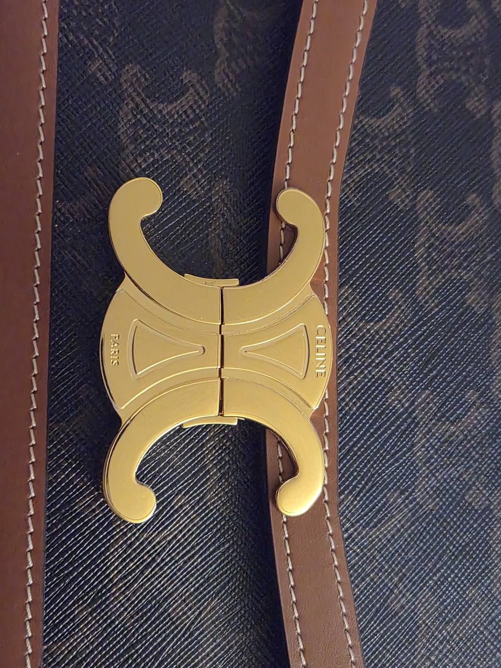 Celine Teen Triomphe Canvas Shoulder Bag with Tan Leather Trim - Picture 2 of 16